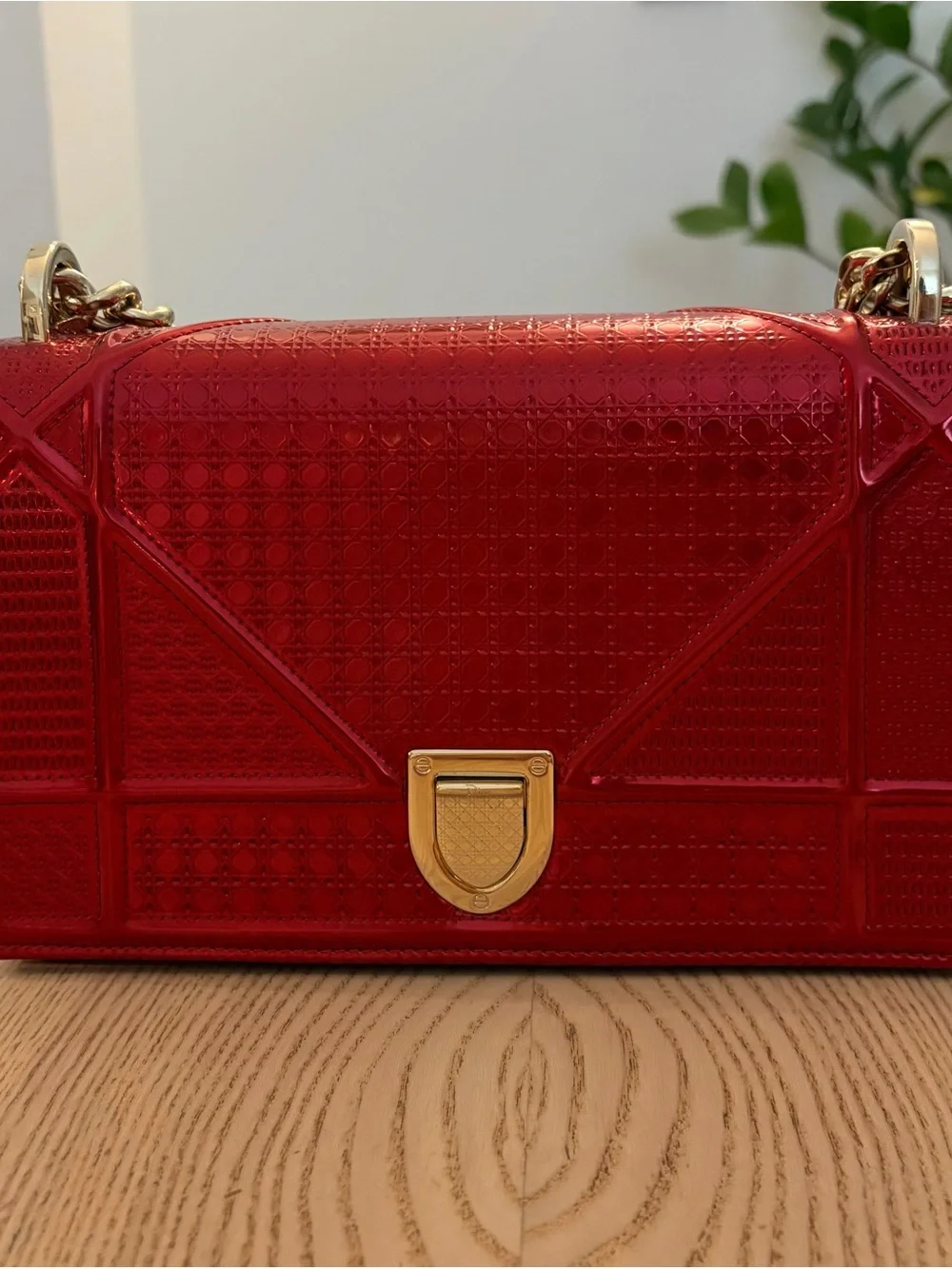 Dior Diorama Red Shoulder Bag with Champagne Gold Hardware
